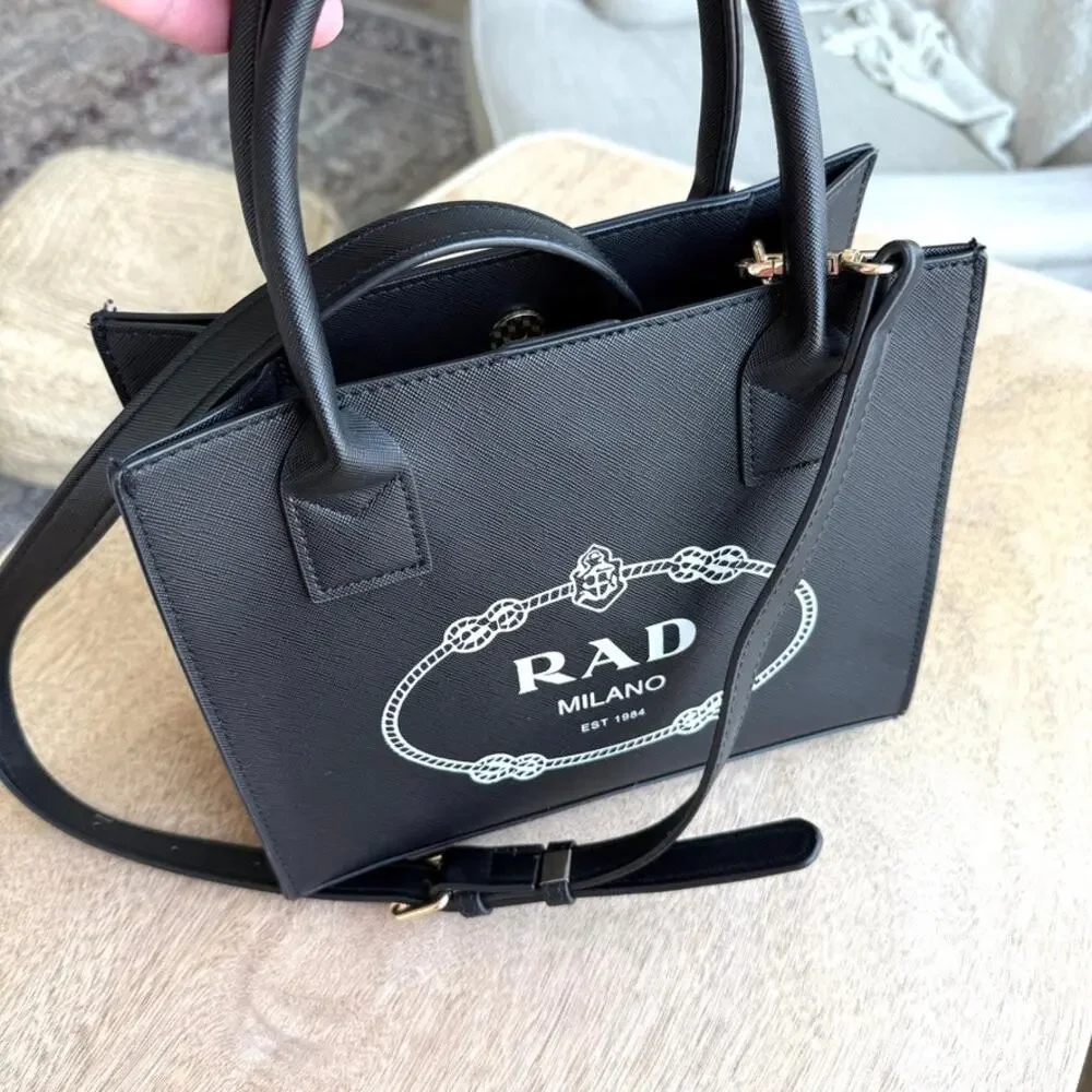 LA|TC RAD Milano Mini Vegan Leather Tote Structured Satchel Black‎ Shoulder Bag
